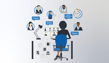 Illustration of a woman sitting at a desk on a video call regarding Investor Relations in the UK